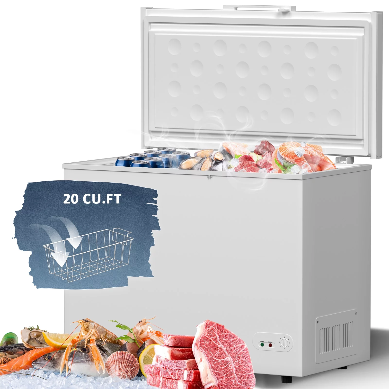 Chingoo 20 Cu.ft Chest Freezer with 2 Removable Baskets and Top Open Door, Deep Freezer Perfect for Home, Restaurant-White