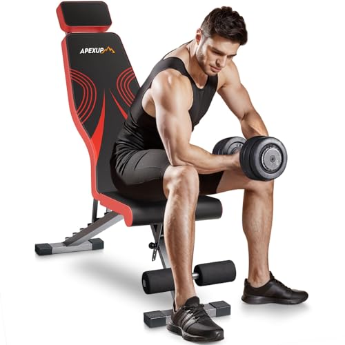 APEXUP Adjustable Weight Bench, Heavy Duty 700LBS Foldable Workout Bench Press with Extended Head Support for Home Gym Dumbbell Exercise, Incline Decline, Full Body Workout