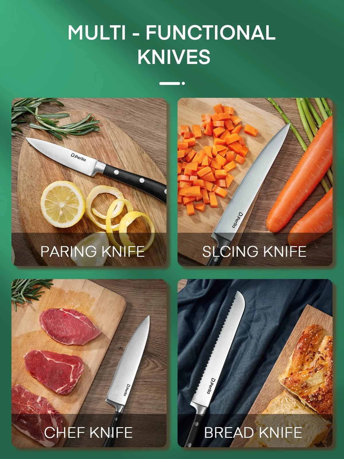 Kitchen Knife Set, 6 Pieces German Stainless Steel Small Kitchen Knives Set with Wooden Block, Cutlery Block Set