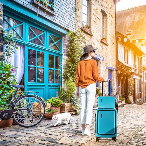 22 Inch Carry On Luggage 22x14x9 Airline Approved, Carry On Suitcase with Wheels, Hard-shell Carry-on Luggage, Durable Luggage Carry-On, Black Small Suitcase with Cosmetic Case