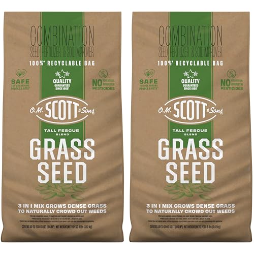 O.M. Scott and Sons Tall Fescue Blend Grass Seed, Fertilizer and Soil Improver, Naturally Crowds Out Weeds, Covers Up to 2,000 sq. ft., 8 lbs.