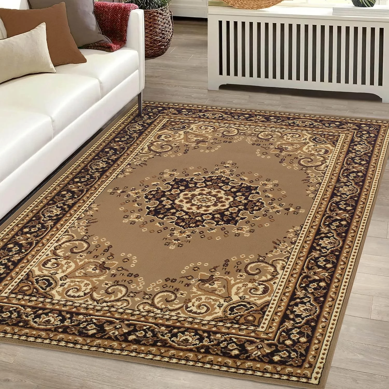 Small Indoor Area Rug With Jute Backing, Perfect For Hallway, Entryway, Office, Kitchen, Bedroom, Living Room, Hardwood, Tile, Carpet Cover, Formal Floral Vines Area Rug, 4' X 6', Brown