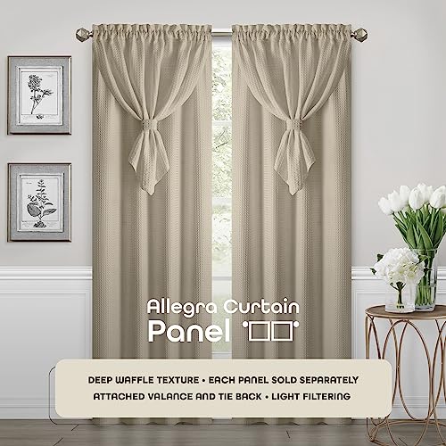 Allegra Window Curtain Panel with Attached Teardrop-Style Valance - 42 Inch Width, 84 Inch Length, 2-inch Rod Pocket - White - Ultra-Soft Light Filtering Fabric & Machine Washable by Achim Home Decor