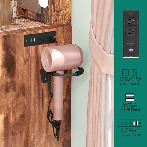 YITAHOME Vanity Desk with Mirror and Lights, Makeup Vanity Set with 11 Bulbs Light, Power Outlet, 4 Drawers and Vanity Stool