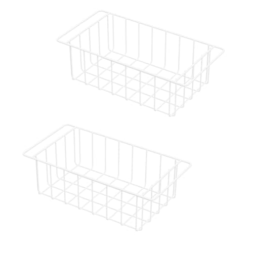 Freezer Wire Baskets, Kitchen Storage Organizer Bins for Chest and Upright Freezer, Refrigerator Dividers Containers with Handles - Pearl White (3)