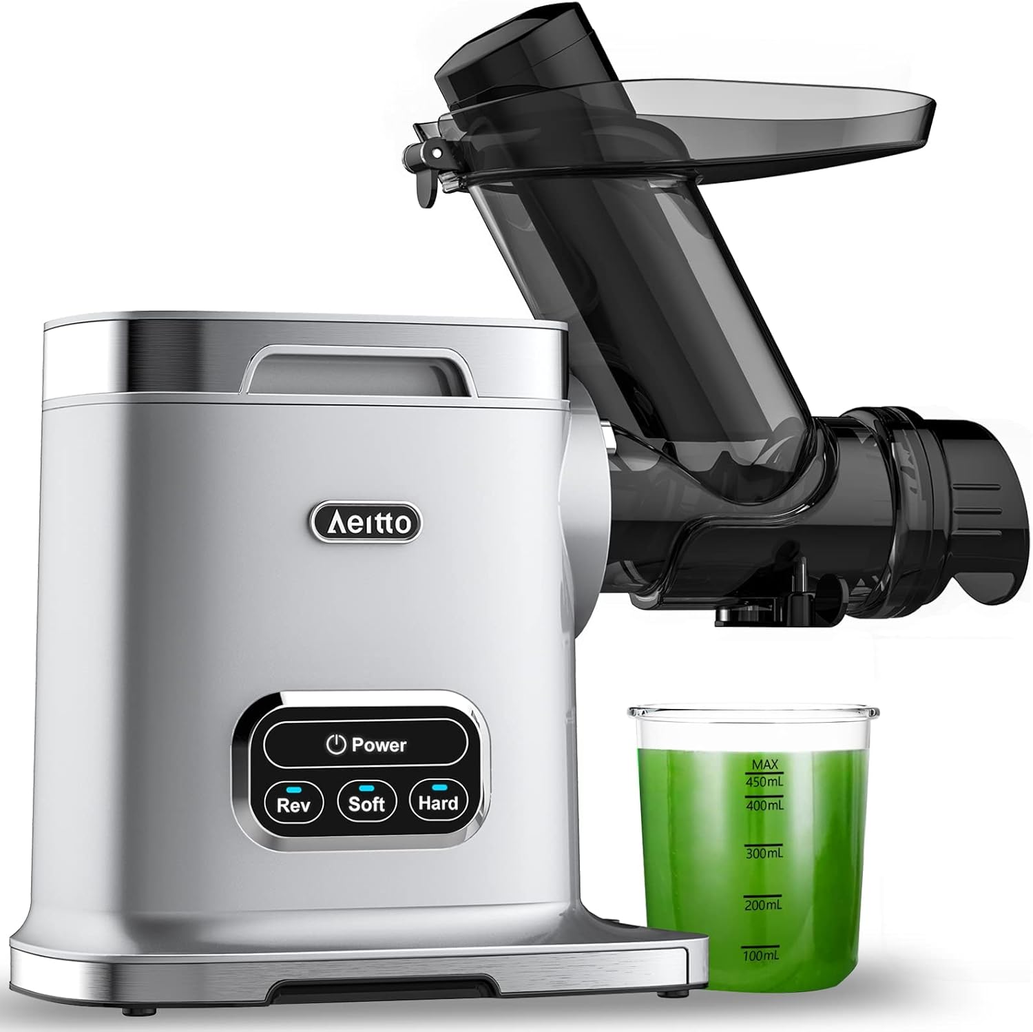 Aeitto Cold Press Juicer, Juicer Machines with 3 Inch Wide Chute, 2-Speed Modes & Reverse Function, Masticating Juicer Easy to Clean for Fruit and Vegetable (Sliver)