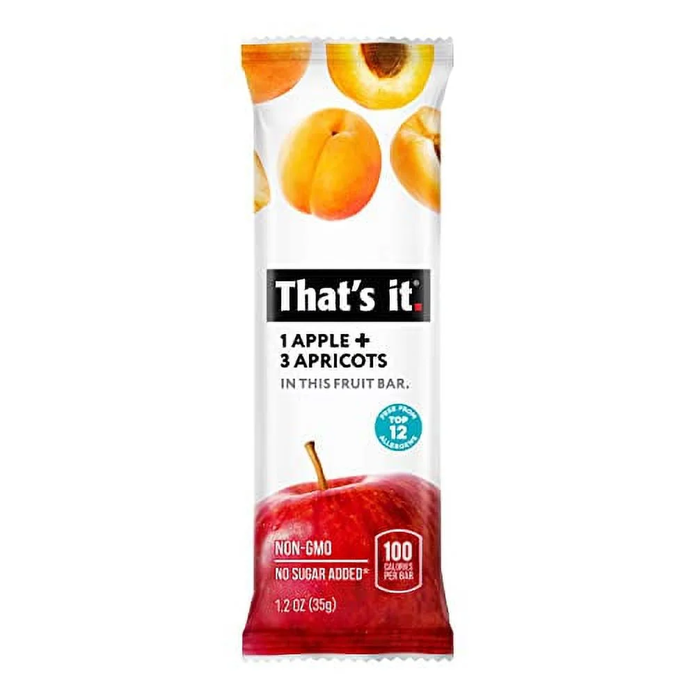 That's it Apple + Apricot 100% Natural Real Fruit Bar, Best High Fiber Vegan, Gluten Free Healthy Snack, Paleo for Children & Adults, Non GMO No Added Sugar, No Preservatives Energy Food (12 Pack)