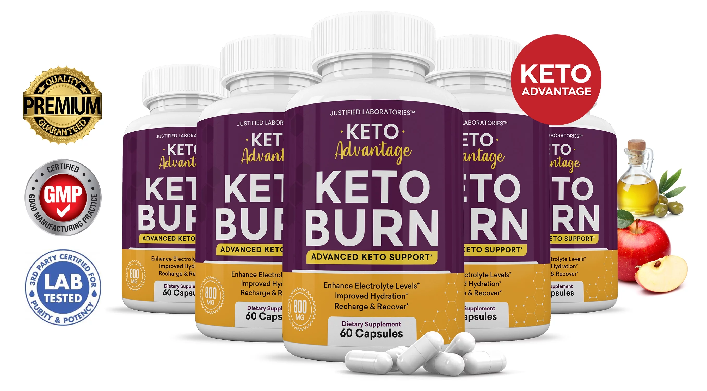 (5 Pack) Keto Advantage Keto Burn Pills Includes Apple Cider Vinegar goBHB 300 Capsules