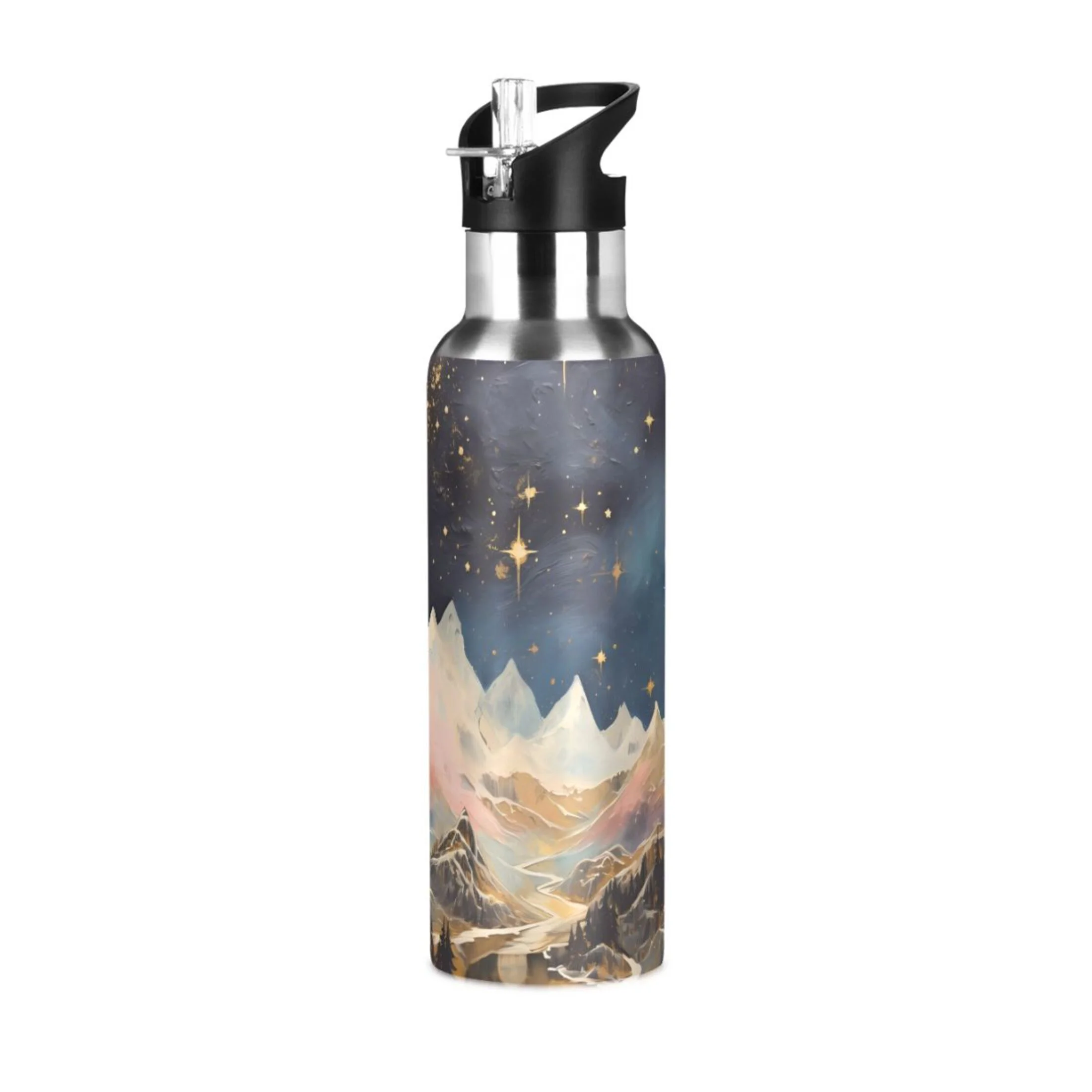 Water Bottle with Straw Lid Leak Abstract Mountains Stainless Steel Insulated Thermos Vacuum Flask for Cold Hot Drinking for Sports Camping Gym Yoga