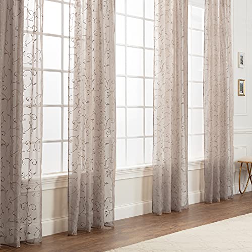 Chanasya Premium Embroidered Swirl Vine Curtains - Sheer Curtains for Living Room, Bedroom, Kitchen - 52