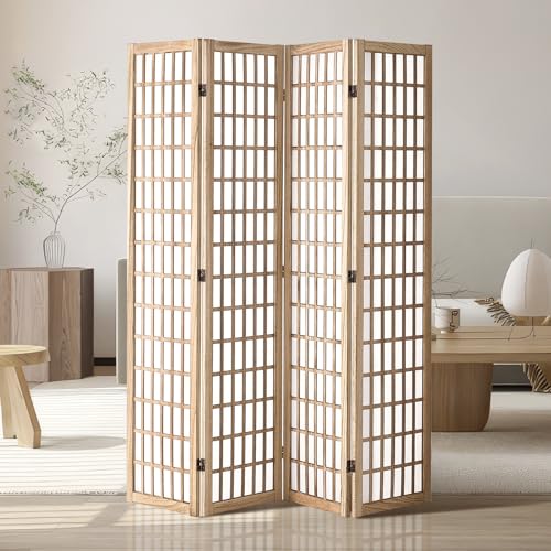 VEVOR Room Divider, 4 Panel Japanese Room Divider, Wood Folding Privacy Screen Indoor, Partition Dividers Portable Decoration Screens, for Room Separation Home Office Restaurant & Bedroom(Black)