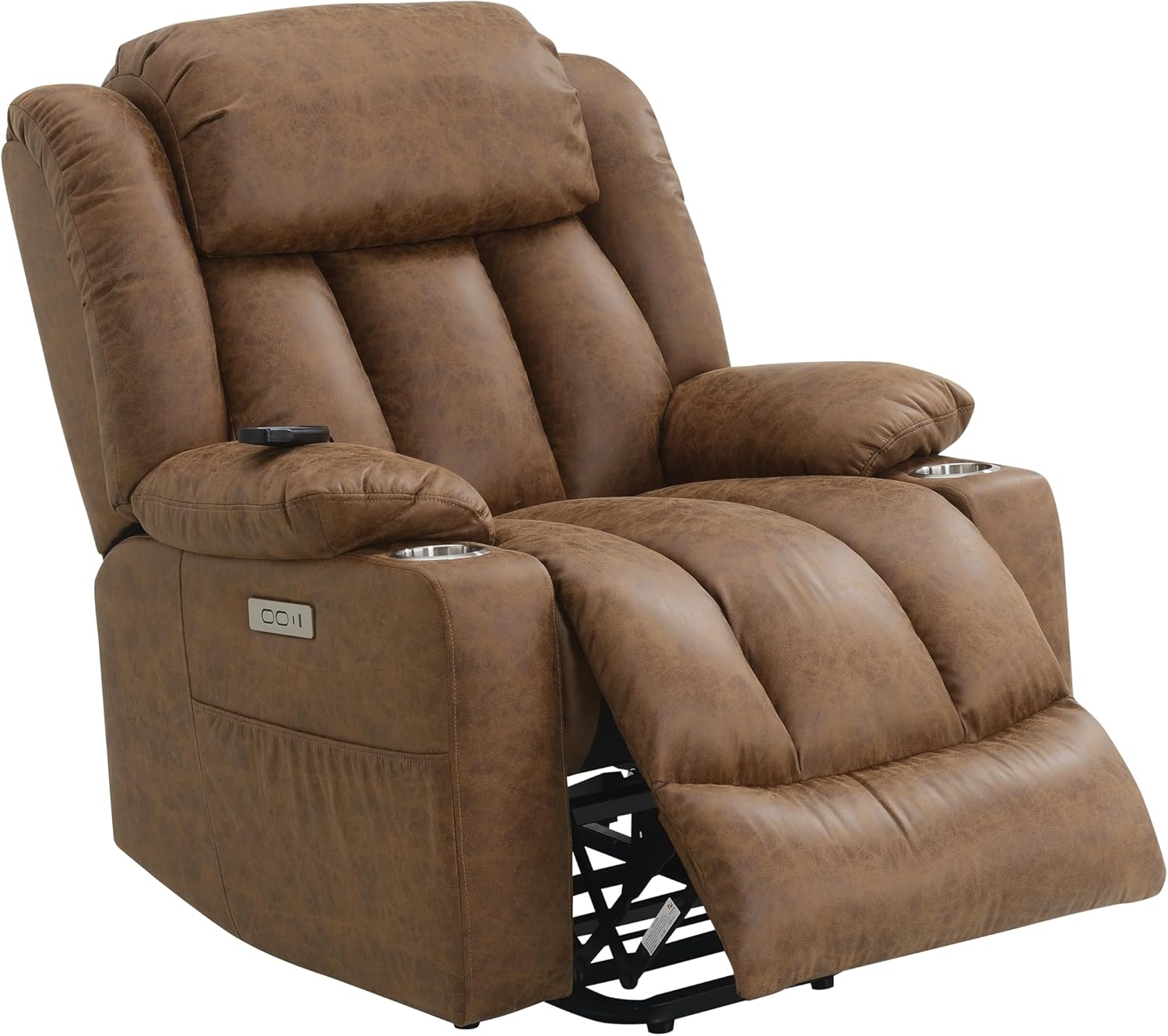 VOXIV Power Lift Recliner Chair for Elderly with Heat and Massage Lay Flat Lift Chairs for Seniors Infinite Position Extended Footrest Cup Holder Pockets Brown Leather Aire