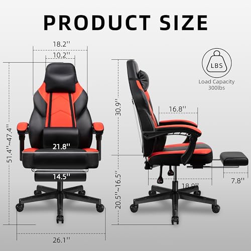 Shintenchi Gaming Chair,Video Game Chair with footrest and Massage Lumbar Support,Height Adjustable Game Chair with 360°Swivel Seat Ergonomic Computer Chair with Headrest for Office or Gaming(Grey)