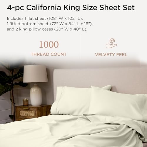 Threadmill 100% American Supima Cotton Sheets, Queen Sheet Set 1000 Thread Count Luxury 4 PC Luxury Bedding Set, Hotel Quality Sateen Weave, Hotel White Sheets with Elasticized Deep Pocket