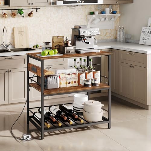 HOOBRO Kitchen Island with Storage, Kitchen Island Table with Power Outlet, 35.4