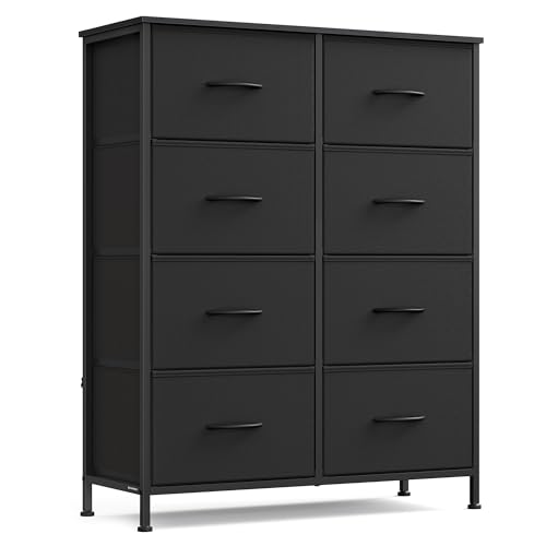 SONGMICS Dresser for Bedroom, Chest of Drawers, Steel, MDF, 10 Non-Woven Fabric Drawers, Storage Organizer Unit, Closet, Entryway, Rustic Brown and Ink Black ULGS125B02S