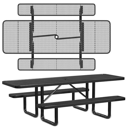 Heavy-Duty 6 Foot Picnic Table, Portable, Made with Heavy-Gauge Metal, Durable Thermoplastic Coating, Commercial Outdoor Picnic Table, Built-in Umbrella Hole, Made in The USA