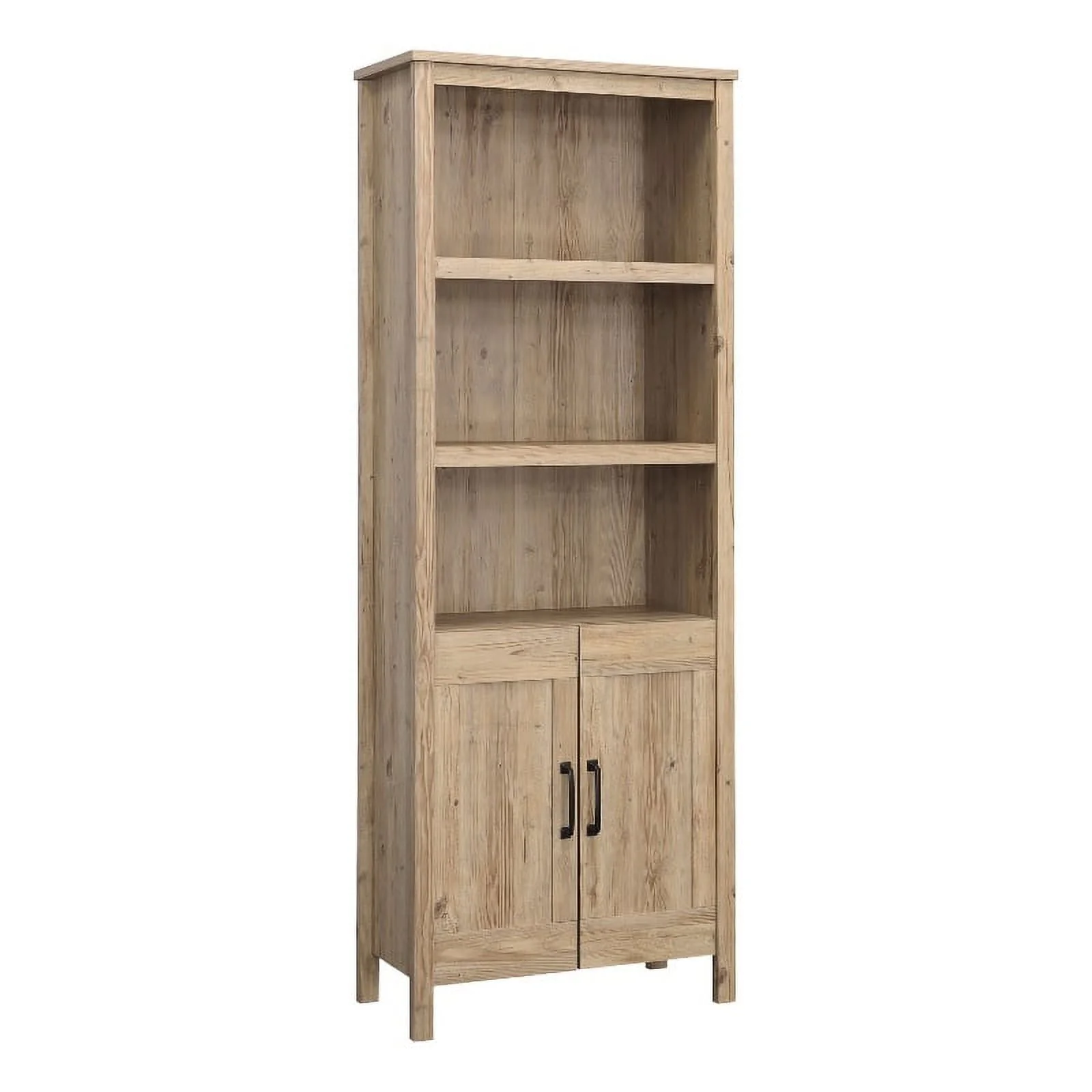 Pemberly Row Engineered Wood Bookcase with Doors in Khaki Pine Finish