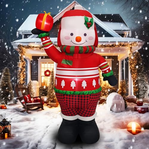 8FT Christmas Snowman Inflatable Xmas Tree Blow Up Outdoor Christmas Decoration with LED Light for Indoor Outdoor Yard Garden Lawn Porch Xmas Holiday Party Favor Supplies Décor