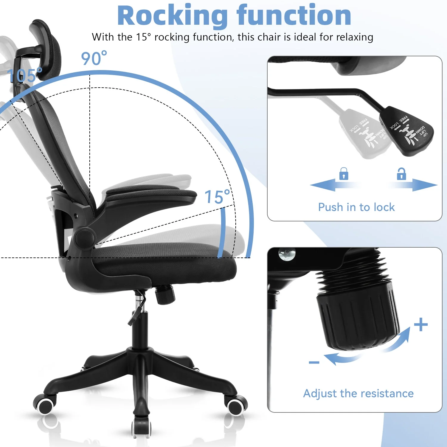 Executive Office Chair, Oyajia Ergonomic High Back Mesh Desk Chair with Lumbar Support, Adjustable Headrest and Flip-up Armrests, Supports up to 300 lbs (Black)