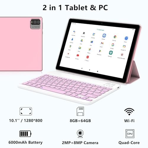 Android Tablet 2 in 1 Tablets 10 Inch, Tablet with Keyboard Mouse Case Protective Film Stylus Android Tableta Computer Set 10.1