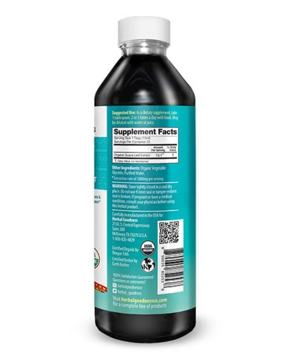 Guava Leaf Organic Liquid Extract - Hair Growth, Energy Boost, Metabolism and Immune Support - 12oz - Herbal Goodness