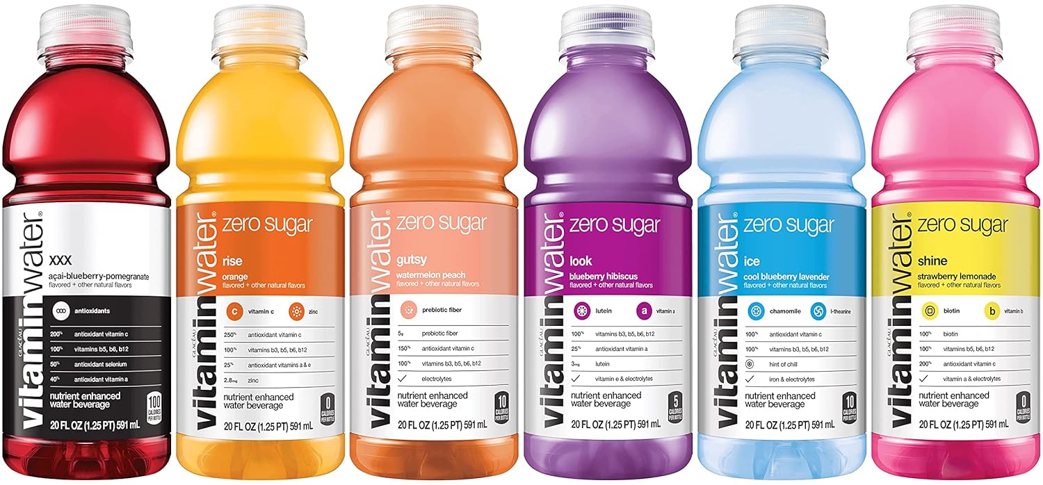 Vitamin Water ZERO Sugar | All Flavor Variety Pack (Sampler) - 20 fl Oz Bottles, Nutrient Electrolyte Enhanced Flavored Drinking Water With Vitamins. Rise, Shine, Ice, Look, Gutsy, XXX | Pack of 12