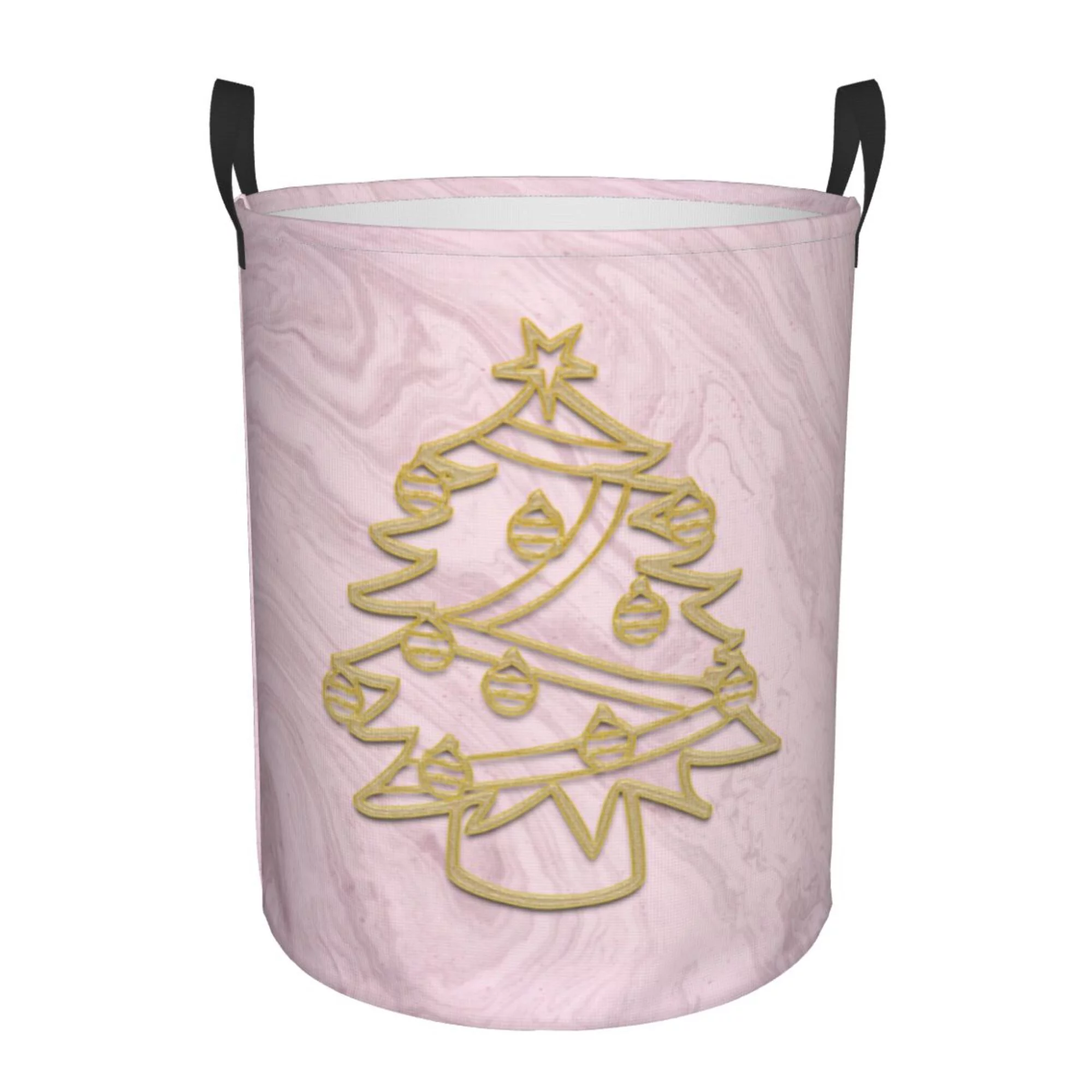 Golden Christmas Tree Decoration Laundry Basket Organizer Collapsible -Dirty Clothes Hamper for Bathroom Kids Girls Boys Laundry Hamper Christmas Elements