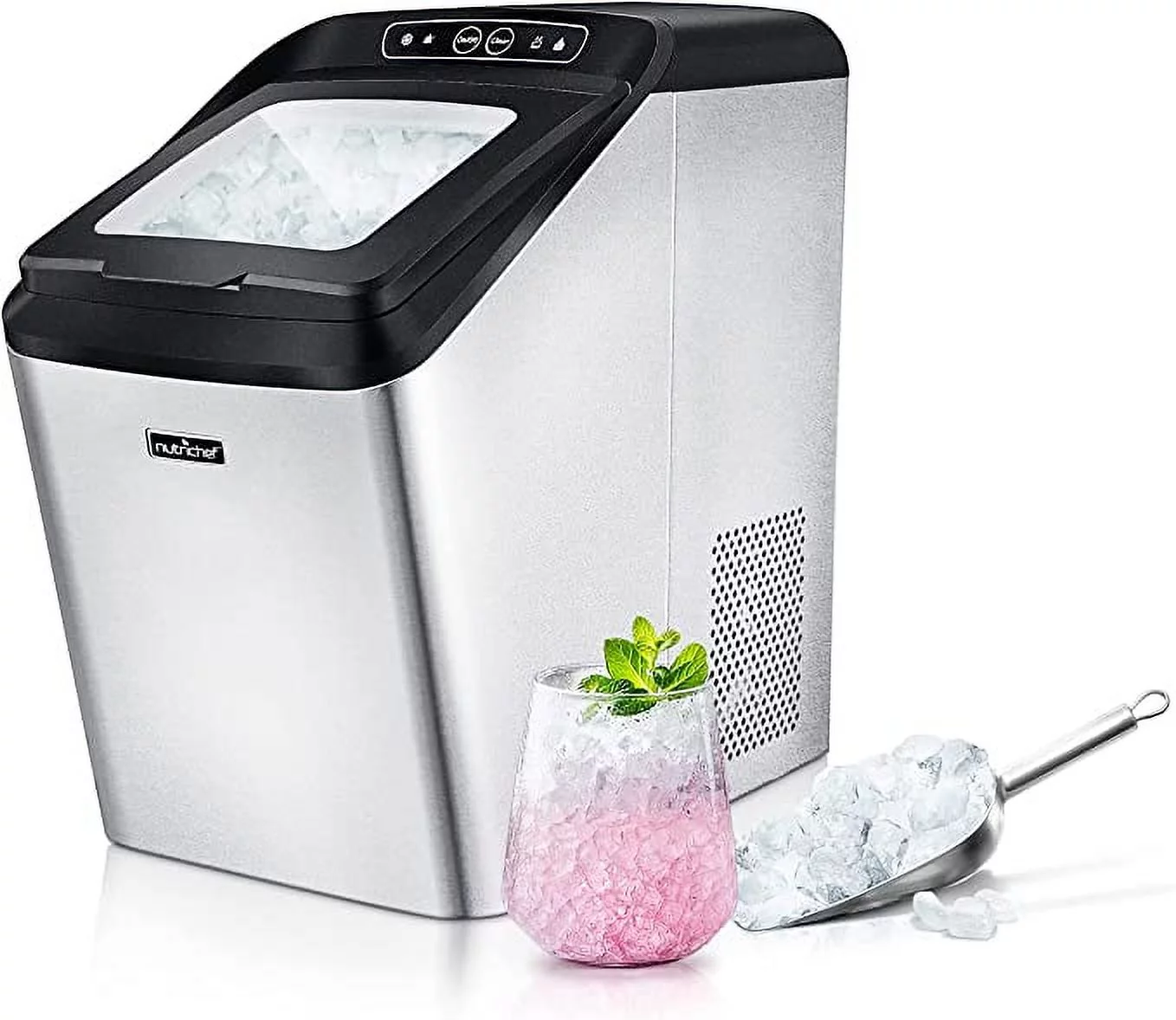 Countertop Nugget Ice Maker Machine - Electric Nugget Ice Maker Countertop with Ice Scoop and Basket