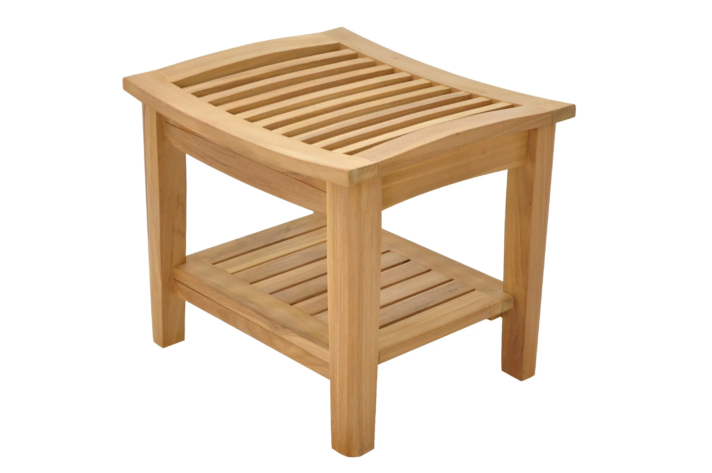 WholesaleTeak Outdoor Patio Grade-A Teak Wood Shower / Bath Room / Pool / Spa Stool Bench with Shelf #WMAXTSWS
