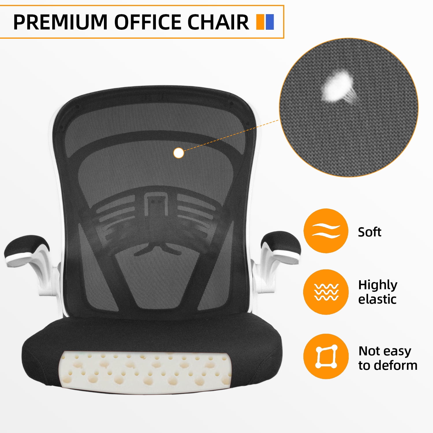 HomeZeer Desk Chairs with Wheels, Recline Office Chair with Adjustable Arms, Ergonomic Mesh Office Chair with 300 lbs, Black/White