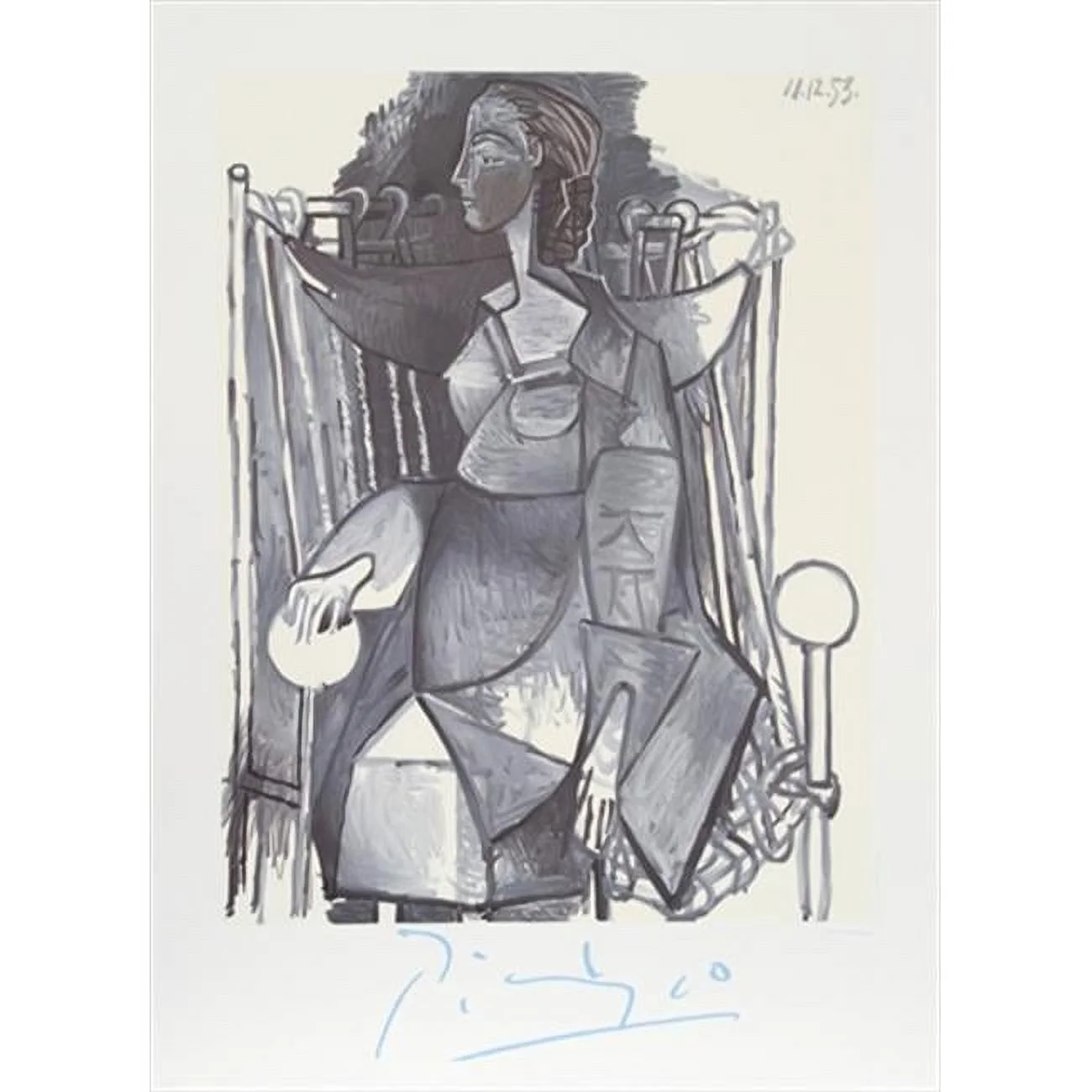 Pablo Picasso  Femme Assise Dans un Fauteuil Tresse - Black- Gray- White