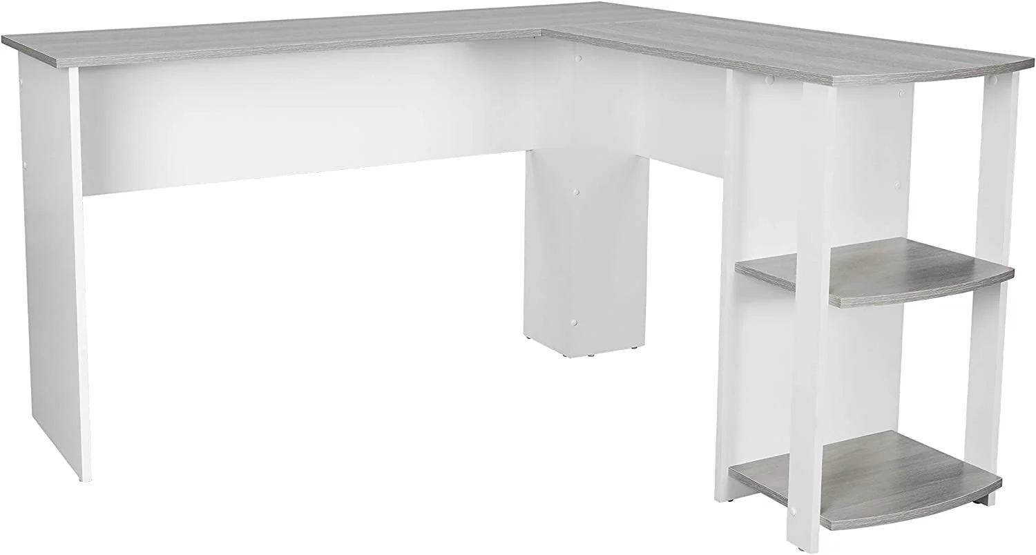 AngLink Shaped Desk - Modern Computer Desk with Corner Bookshelf & Side Storage Shelves for Home Office Accessories - Elegant, Space-Saving, & Minimalist Executive Table