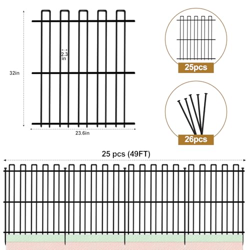 26 Panels No Dig Animal Barrier Fence, 13in(H) x 37ft(L) Garden Edging Border Fencing, Rustproof Metal Stakes Decorative Garden Fence, Dog Digging Defense Fencing Barrier for Outdoor, Yard, Patio