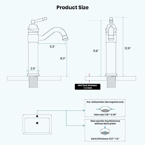 gotonovo Bathroom Vessel Sink Faucet Single Handle Brass Long Reach Bathroom Faucet 1 Hole Deck Mounted Mixer Tap with Pop Up Drain Brushed Nickel