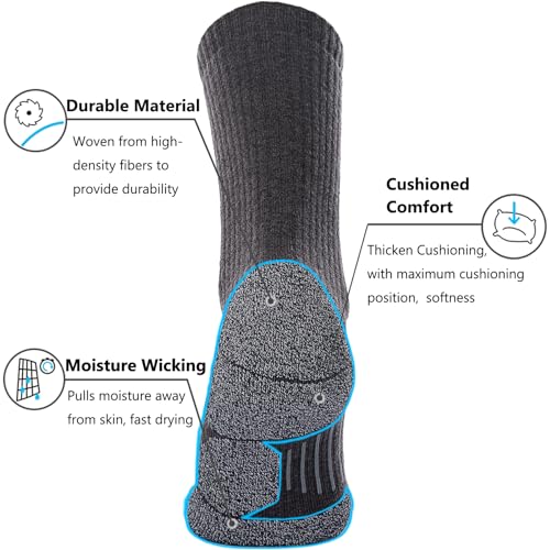 CWVLC Crew Hiking Socks, Cushion, Moisture Wicking, Arch Compression Boot Socks