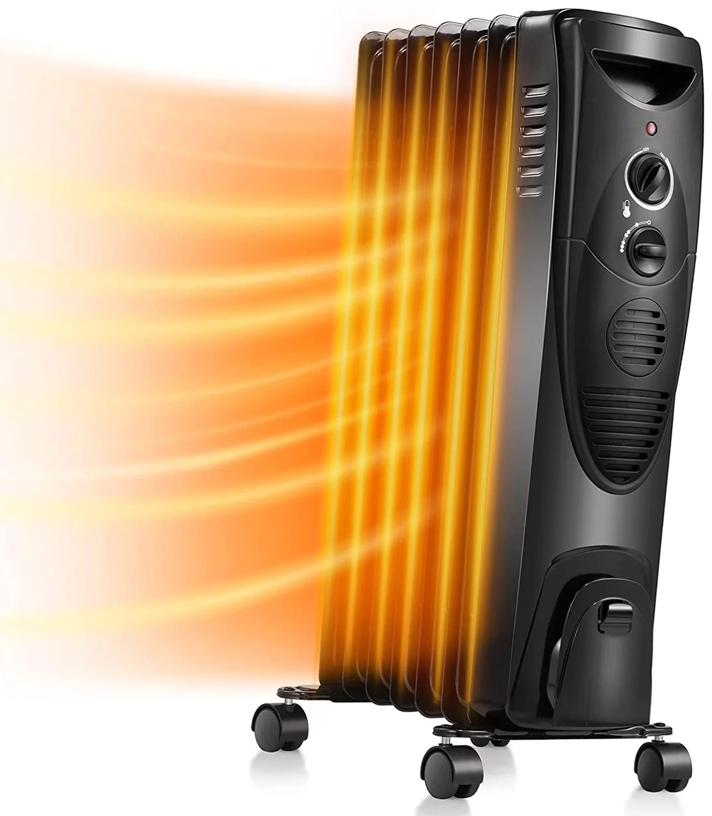 1500W Oil Filled Radiator Heater, Portable Electric Heater with 3 Heat Settings, Adjustable Thermostat, Overheat & Tip-Over Protection, Oil Heaters for indoor use (Black)
