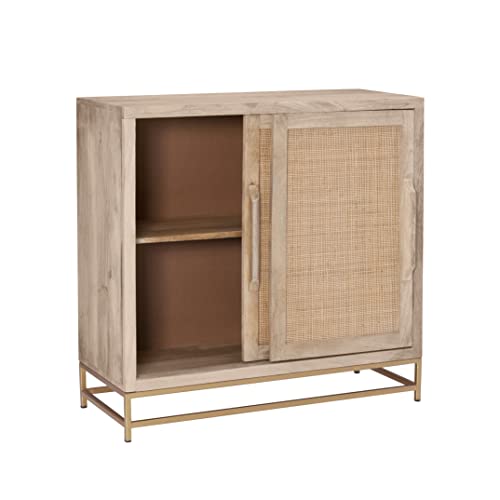 Powell Natural Rattan and Gold Base 2 Danika, Two Drawer Cabinet, Beige