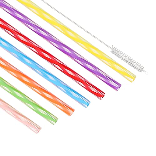 Reusable Stirrer Straws, Straw Cleaner Brush, Short Assorted color Plastic Straws fit for Milk & Juice & Coffee & Smoothies & Cocktail & Kids Straws Kit (24Count-7.5in)