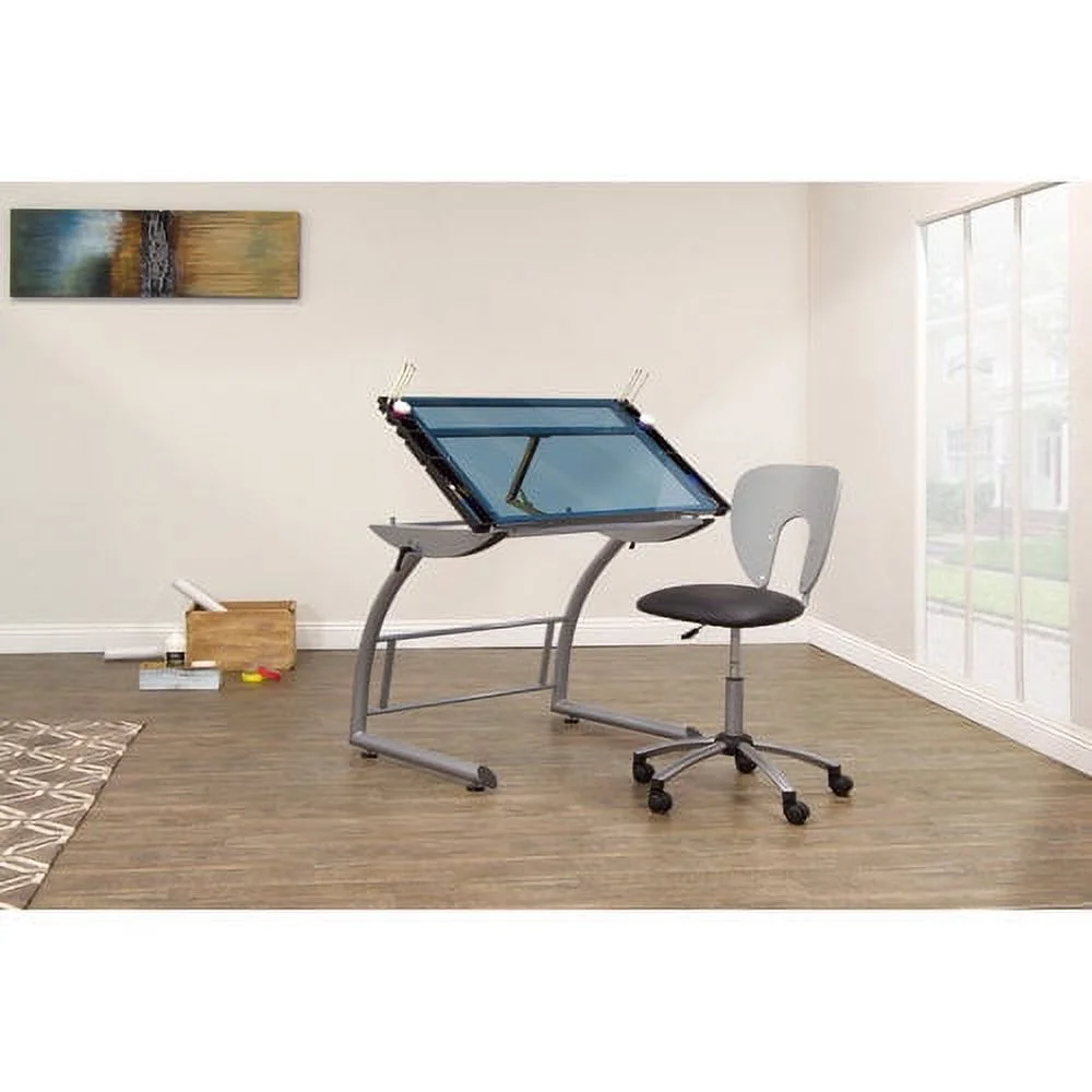 Studio Designs Triflex Adjustable Glass Top Crafting Table, Silver