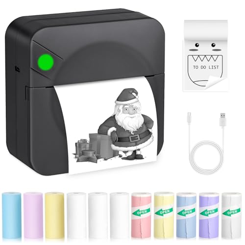 Mini Sticker Printer,Mini Pocket Thermal Printer with 11 Rolls Paper,Bluetooth Inkless Printer Compatible with Android & iOS,Portable Receipt Printer for Photo,Journal,Memo,Travel, Pink
