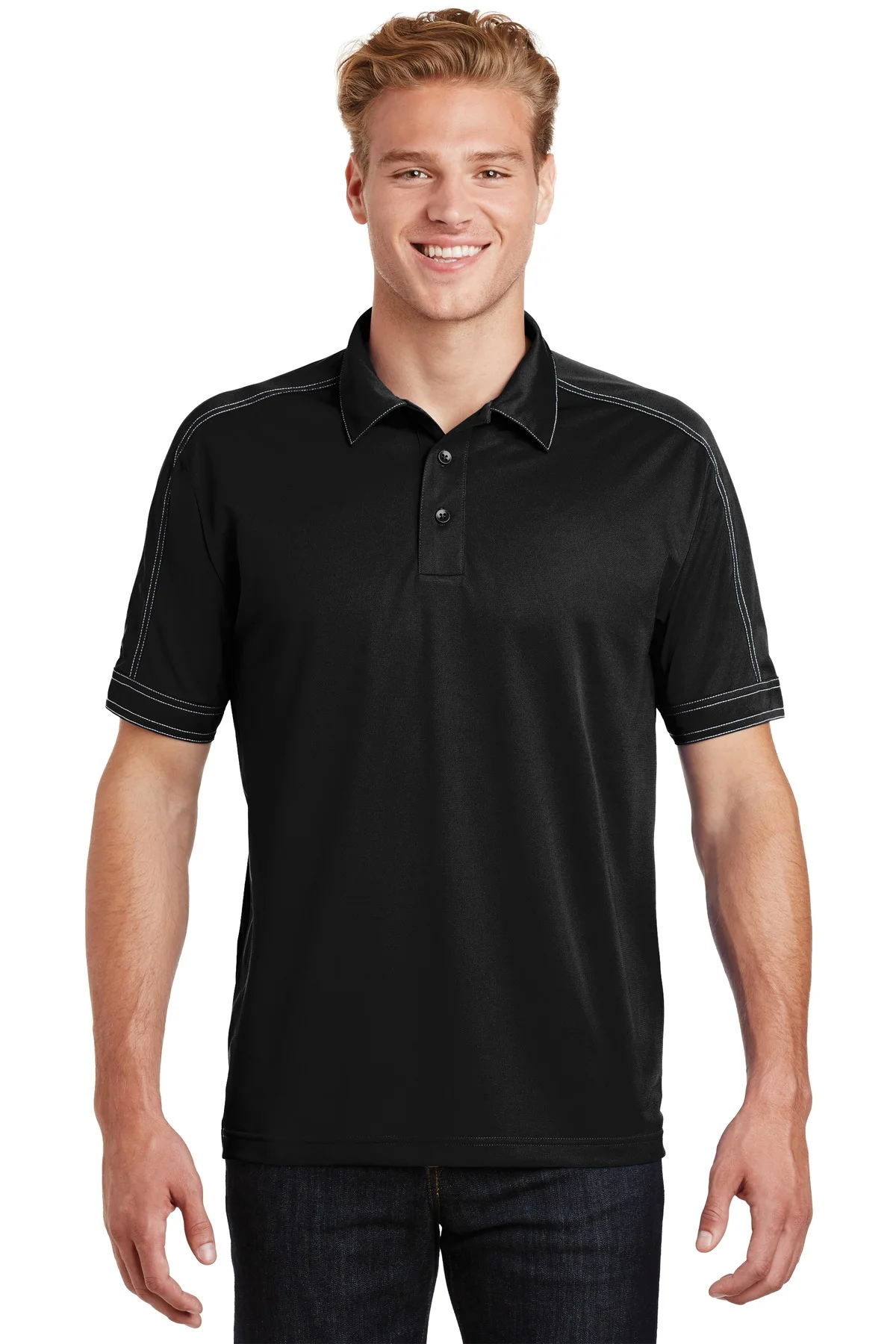 Sport-Tek Contrast Stitch Micropique Sport Wick Polo-L (Black)
