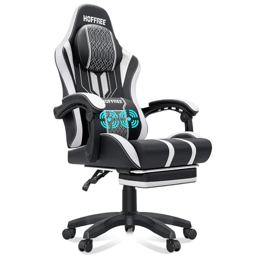 HOFFREE Gaming Chair Massage Big and Tall Gaming Chairs with Footrest 400lb for Adults Heavy People Computer Gamer Chair Red and Black