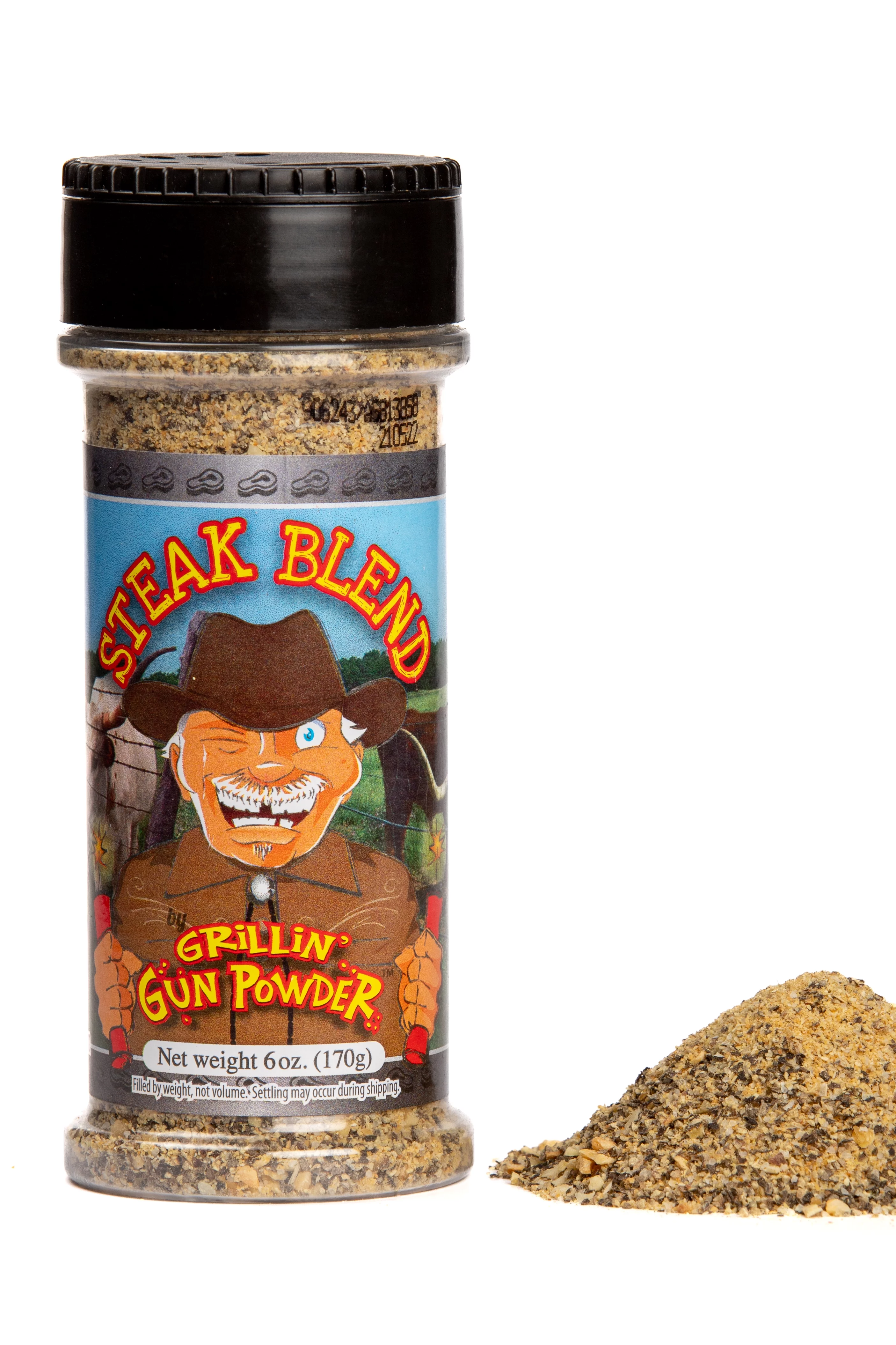 Grillin' GunPowder Seasoning Pack of Breakfast 5oz, Game 5.5oz, Cajun 5.5oz, Chicken 5.5oz, Steak 6oz.