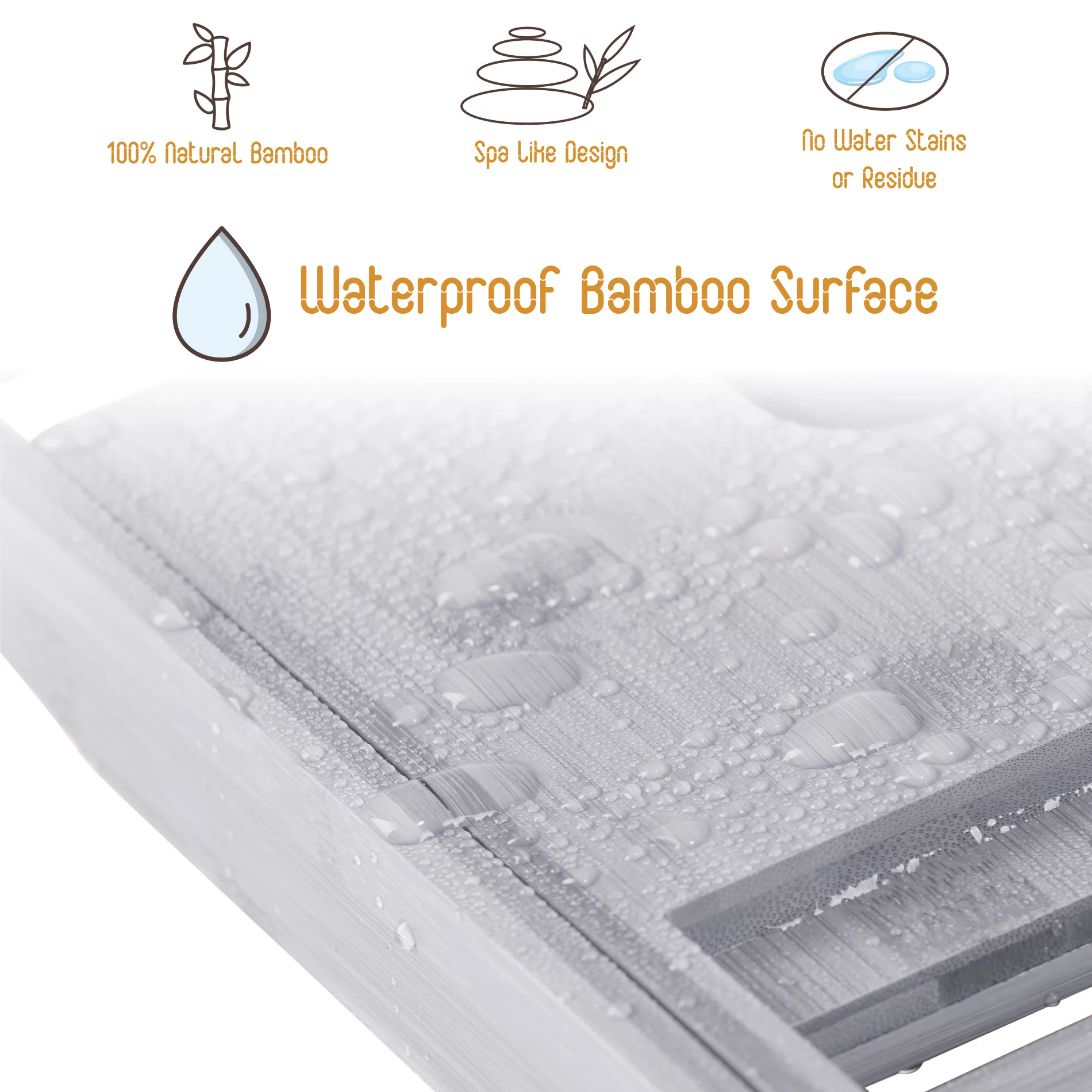 Bambusi Bathtub Caddy with Extendable Sides, Wine Glass Holder, Book Stand and Phone Tray