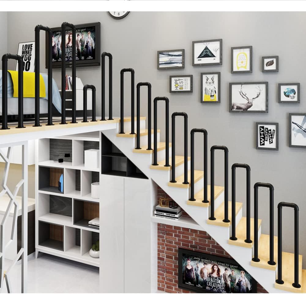 Nisorpa U-Shaped Stair Handrail Stairs Porch Deck Hand Rail U-Shaped Industrial Iron Railing Handrails for Outdoor Steps Loft Corridor Safety Non-Slip Support Railing (1 Pack)