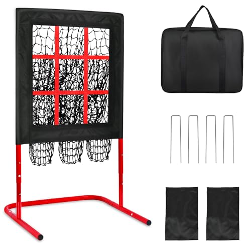 9 Hole Baseball Pitching Net with Strike Zone, Adjustable Baseball Pitching Target, Heavy Duty Softball Net Training Equipment