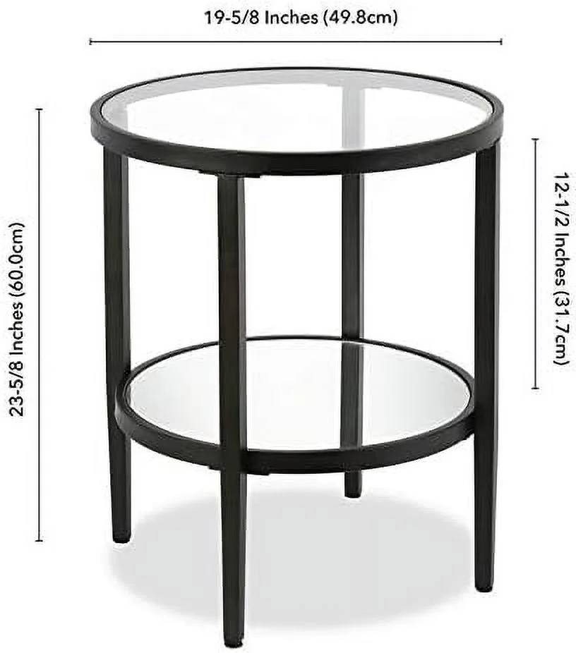 Double Shelf Round Modern Metal Side Table In Black