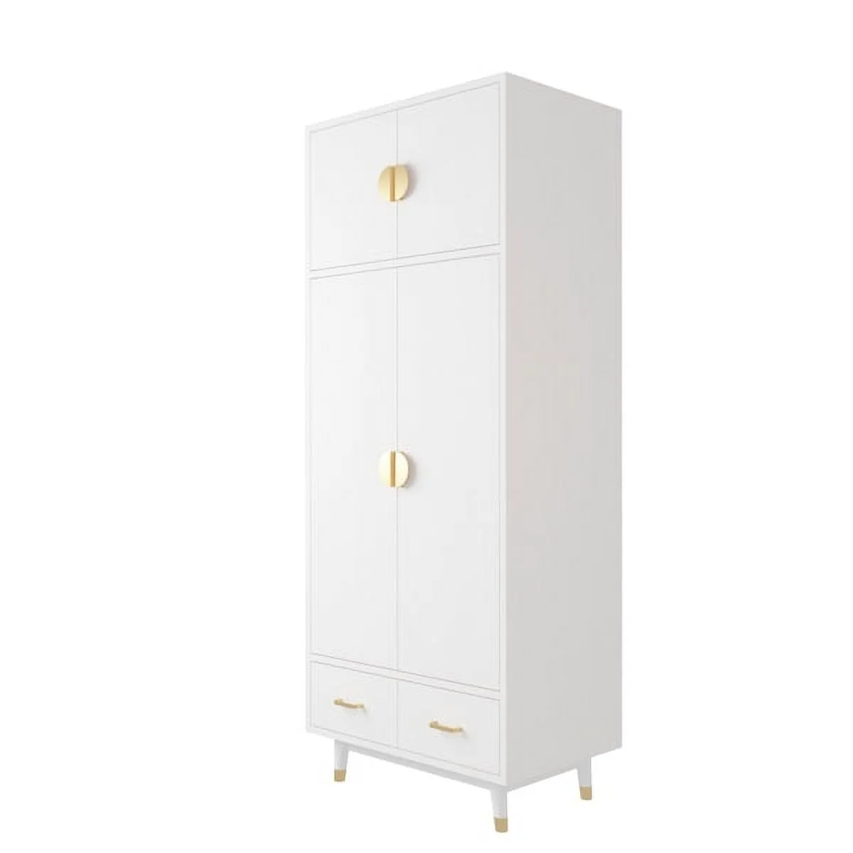 SYTHERS 4 Door Wood Wardrobe Bedroom Closet with Clothing Rod inside Cabinet and 2 Drawers for Storage, White(31.5
