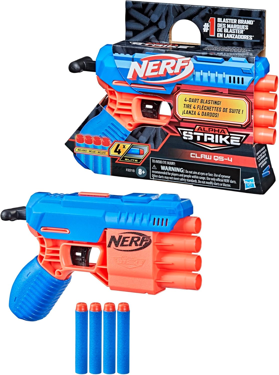 NERF Alpha Strike Claw QS-4 Blaster 4 Official Elite Foam Darts